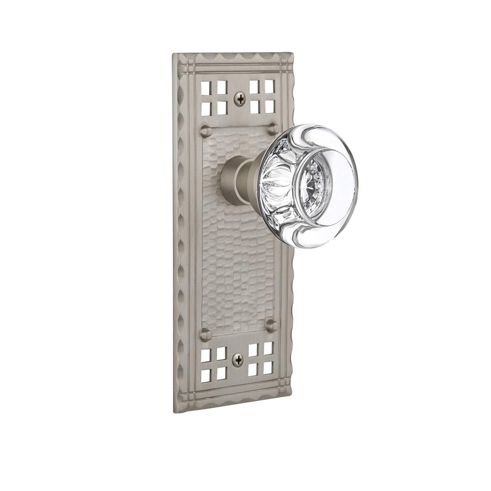 Nostalgic Warehouse CRARCC Privacy Knob Craftsman Plate with Round Clear Crystal Knob in Satin Nickel